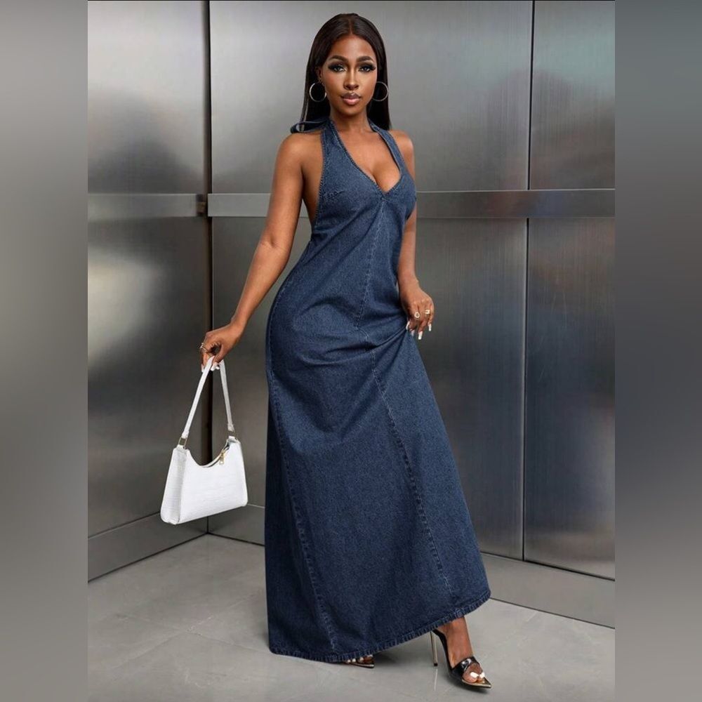 Zara denim backless dress